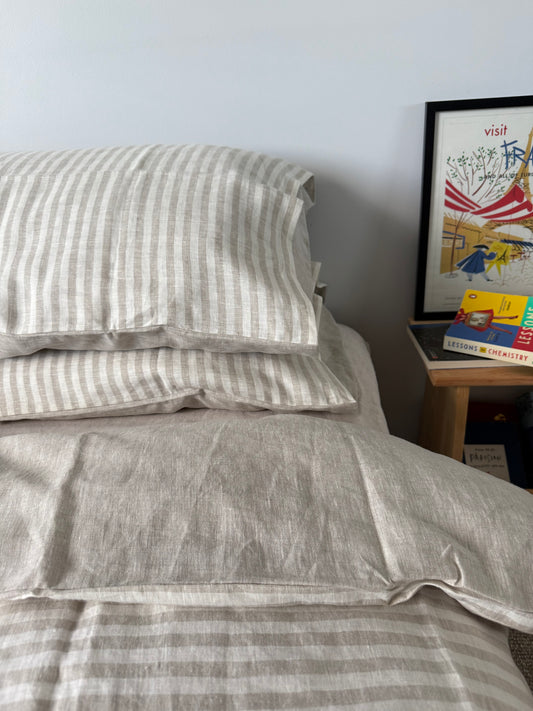 Duo-sided Quilt Cover - Stripe/Oatmeal