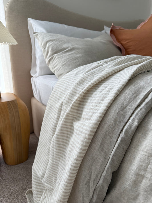 Flat sheet in Natural stripe in King Size