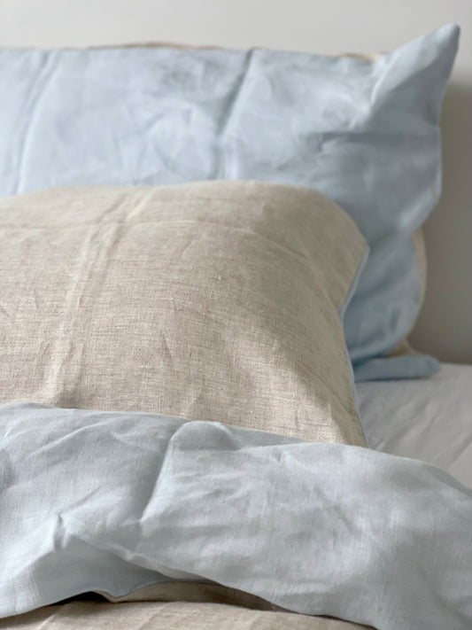 Duo-sided Quilt Cover Set - Sky/Oatmeal
