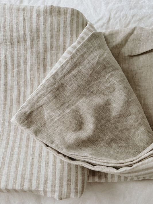 Duo-sided Quilt Cover - Stripe/Oatmeal