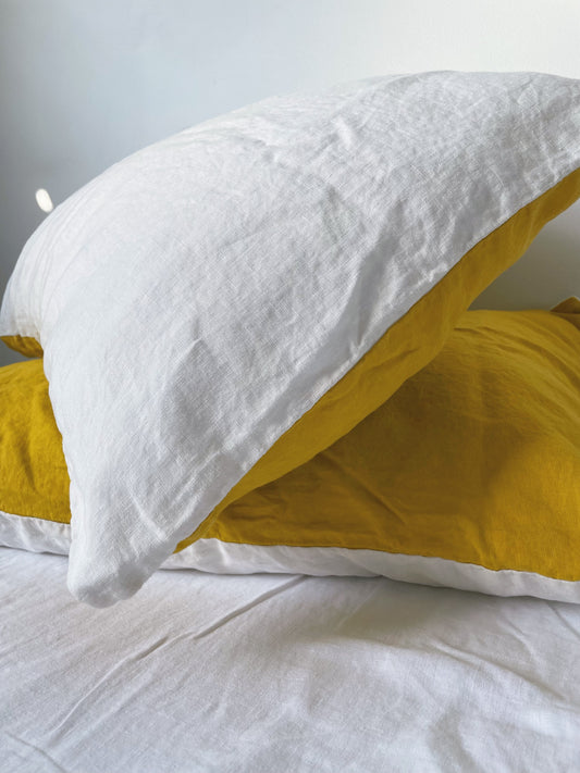 Duo sided Pillowcase - Mustard/white