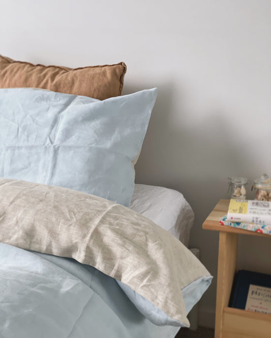 Duo-sided Quilt Cover - Powder blue/Oatmeal