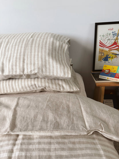 Duo-sided Quilt Cover - Stripe/Oatmeal